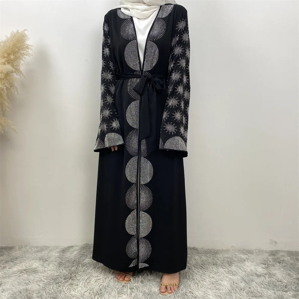 New Dubai Fashion Modest Open Kimono Abayas Diamond