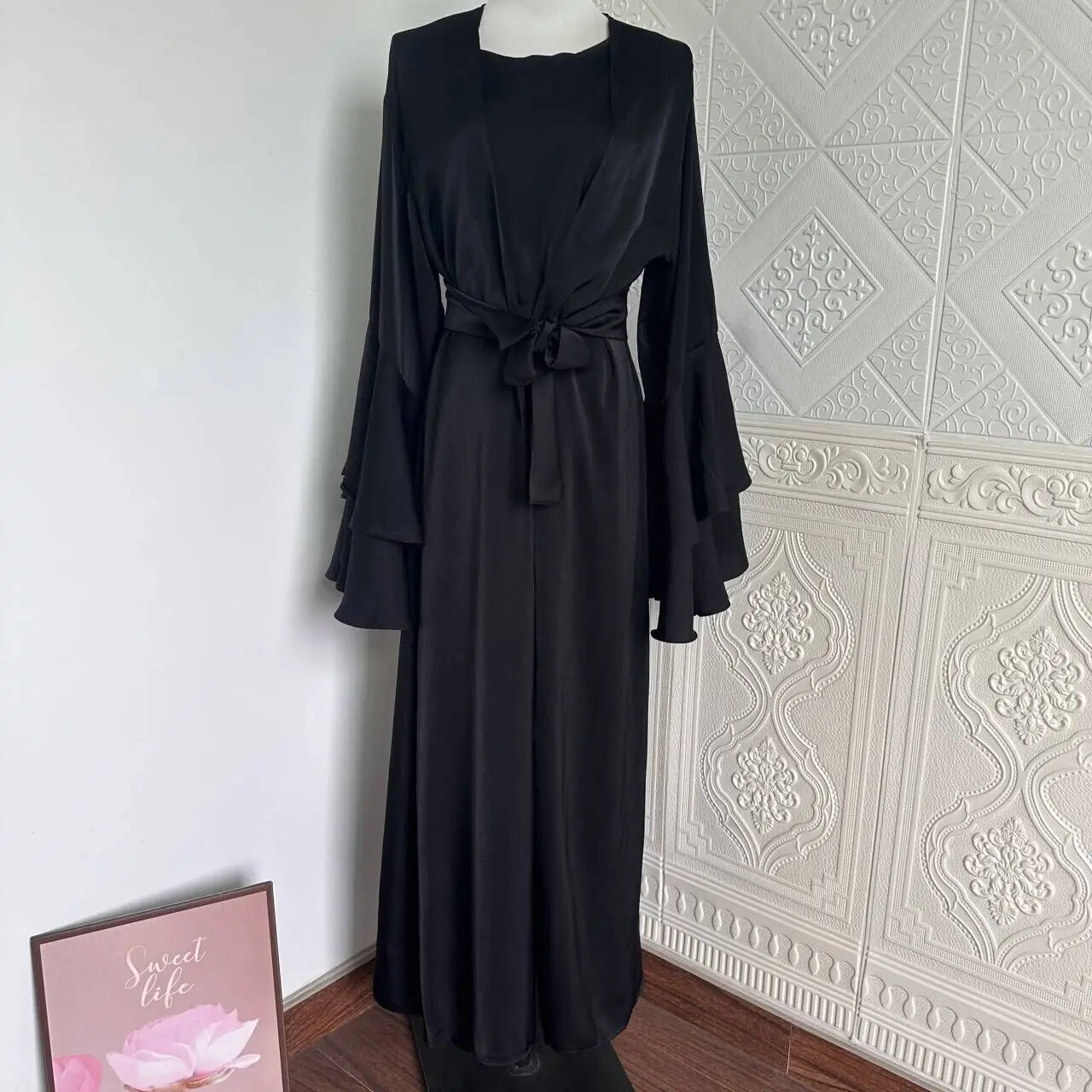 Abaya Set with Open Kimono and Sleeveless Inner Dress for Muslim Women